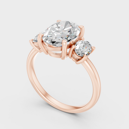 Rose Gold Oval Lab Grown Diamond Three Stone Ring Romantic Style