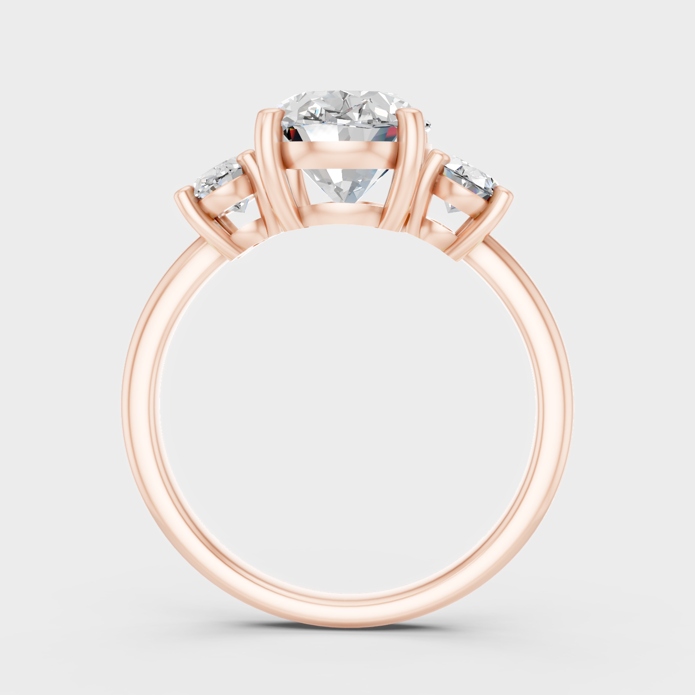 Rose Gold Luxury Oval Diamond Three Stone Jewelry