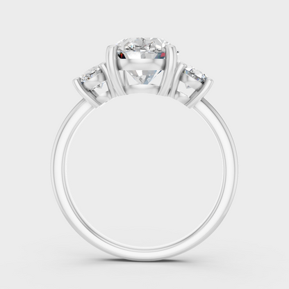 White Gold Oval Diamond Proposal Ring With Three Stones