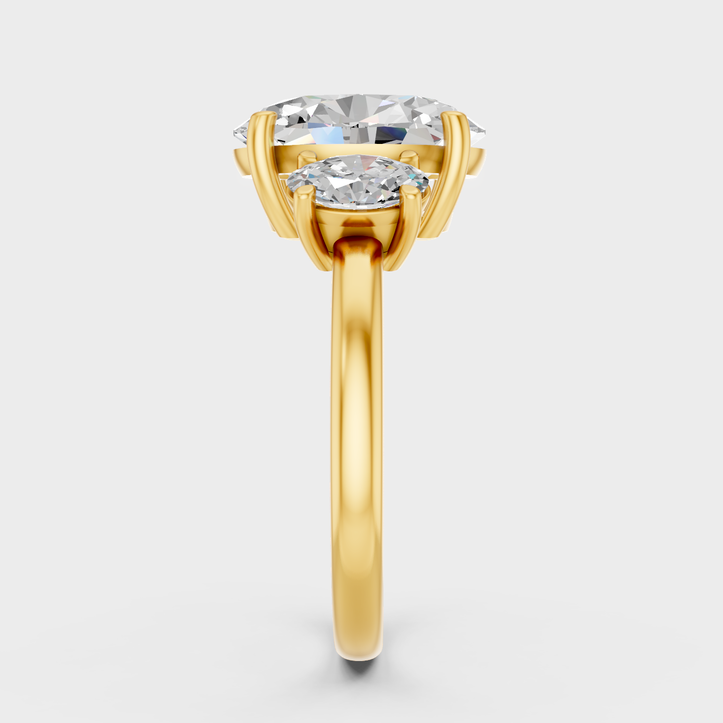 Yellow Gold Oval Anniversary Ring With Three Diamonds