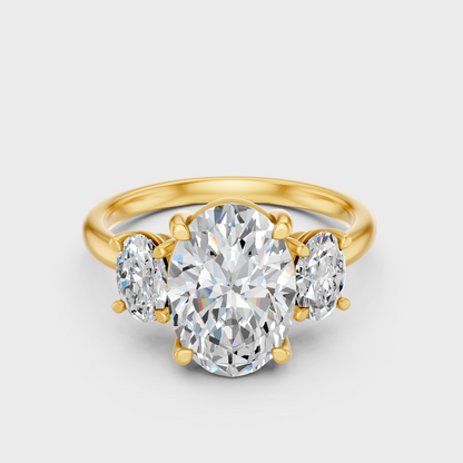 Luxury Oval Three Stone Diamond Ring In Yellow Gold Elegant Jewelry