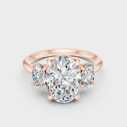 Contemporary Oval Lab Diamond Three Stone Ring In Rose Gold
