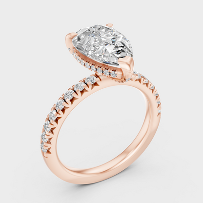 Ethical Lab Grown Pear Halo Ring In Rose Gold