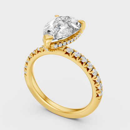 Designer Pear Halo Diamond Ring In Yellow Gold