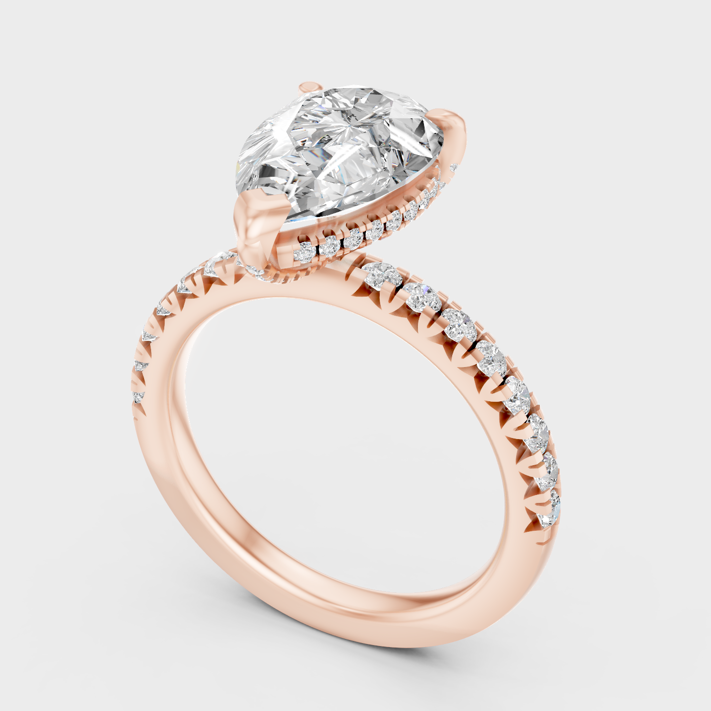 Rose Gold Pear Lab Grown Diamond Halo Solitaire Ring Elegant Womens Jewelry