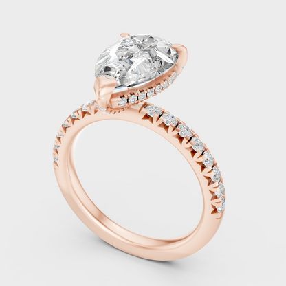 Rose Gold Pear Lab Grown Diamond Halo Solitaire Ring Elegant Womens Jewelry