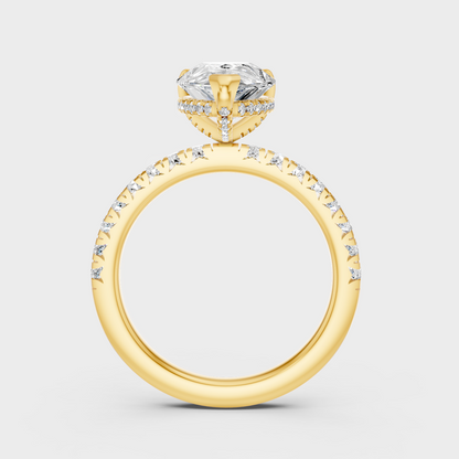 Pear Statement Halo Ring In Yellow Gold Luxury Jewelry