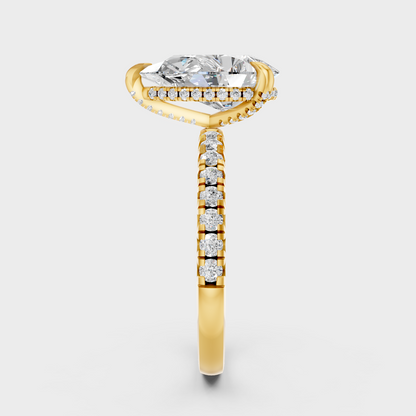 Yellow Gold Pear Anniversary Halo Ring With Round Diamonds