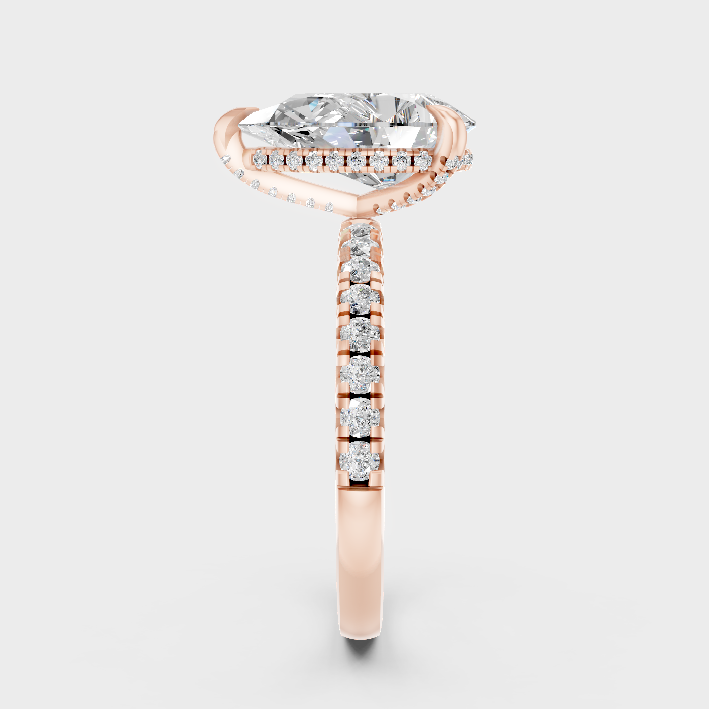 Halo Solitaire Ring In Rose Gold With Pear Center Diamond