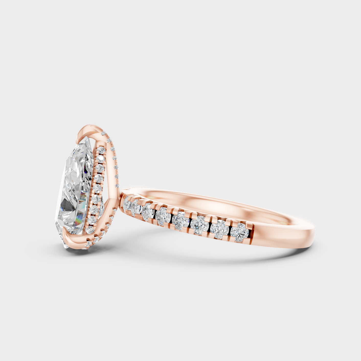 Pear Cut Lab Diamond Halo Solitaire Ring In Rose Gold Luxury Style