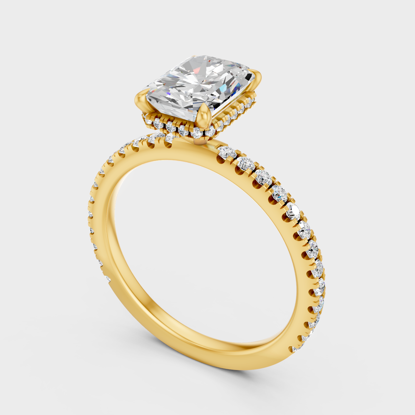 Designer Radiant Halo Diamond Ring In Yellow Gold