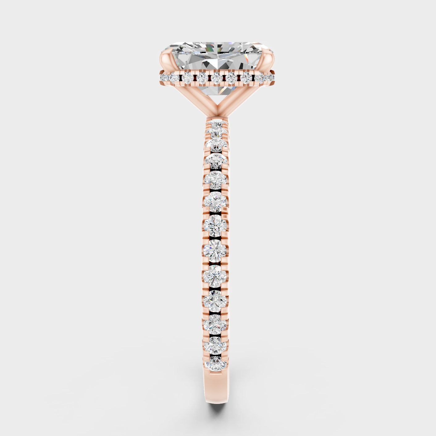 Halo Solitaire Ring In Rose Gold With Radiant Center Diamond