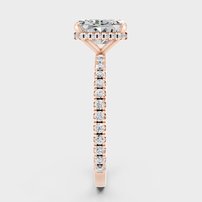 Halo Solitaire Ring In Rose Gold With Radiant Center Diamond