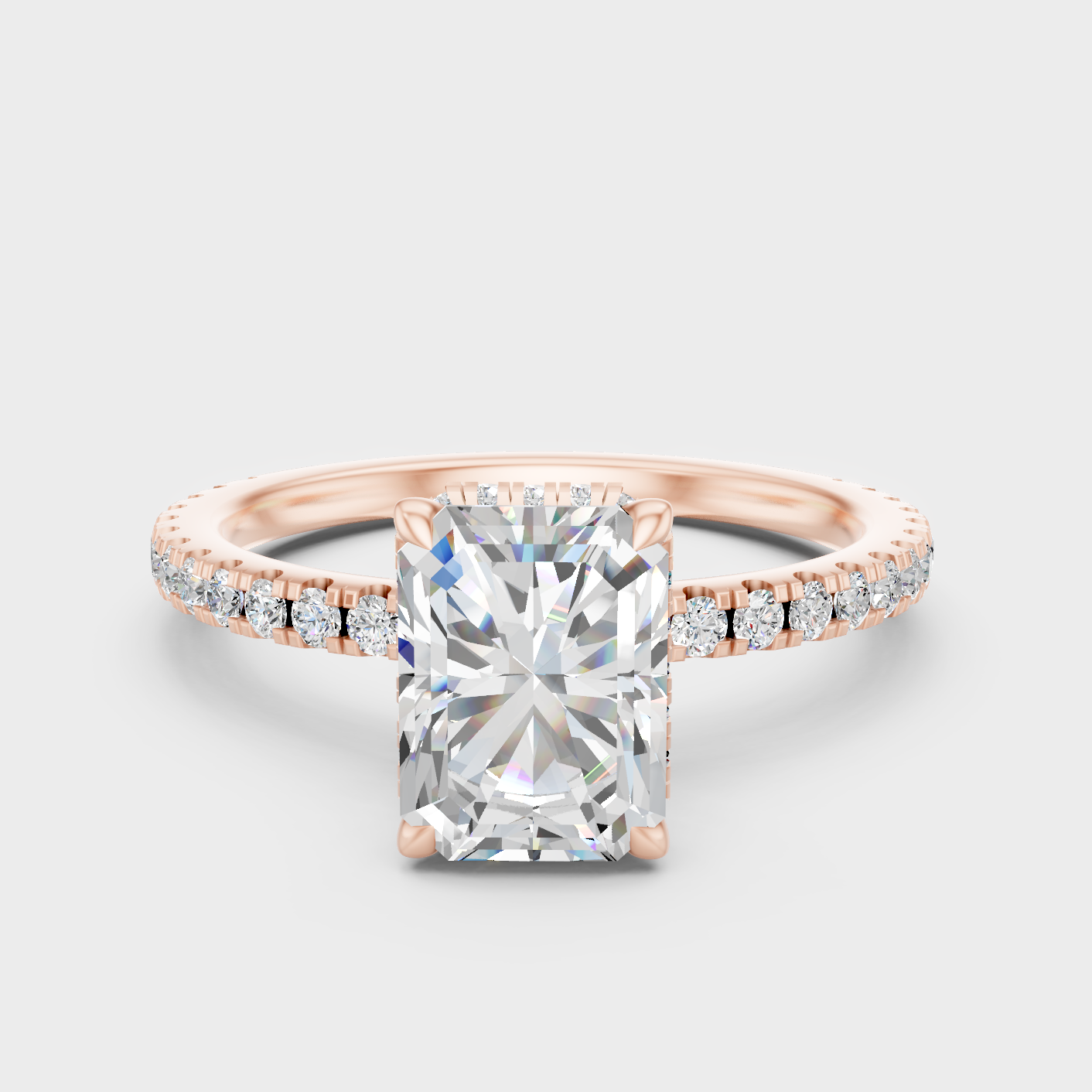 Contemporary Radiant Lab Diamond Halo Ring In Rose Gold