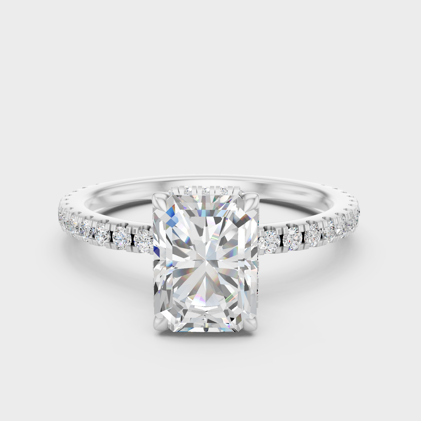White Gold Radiant Engagement Ring With Halo And Certified Lab Diamonds