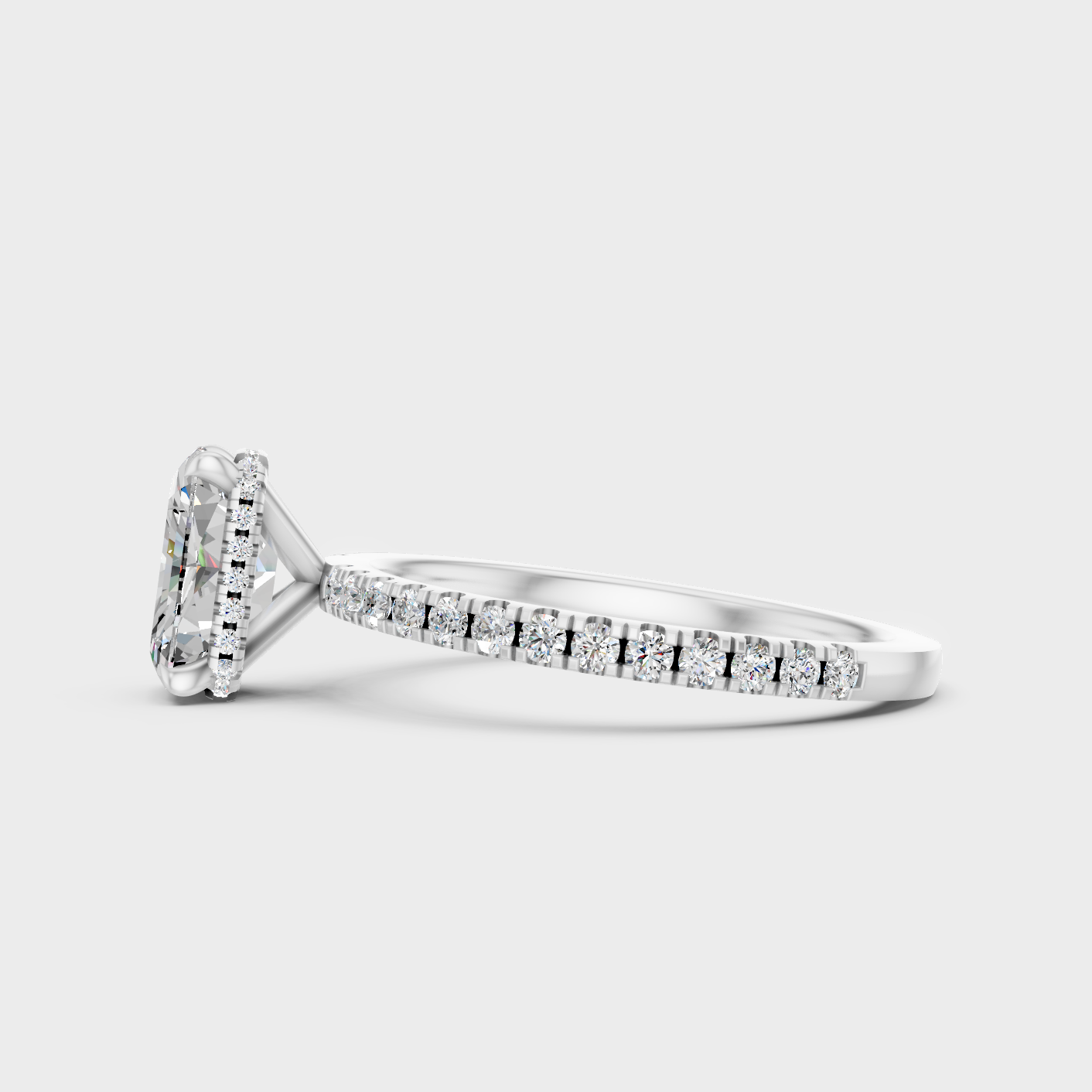 White Gold Radiant Diamond Ring With Accent Stones Elegant Style
