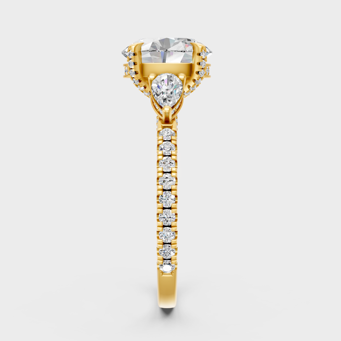 Yellow Gold Anniversary Ring With Oval Pear Diamonds
