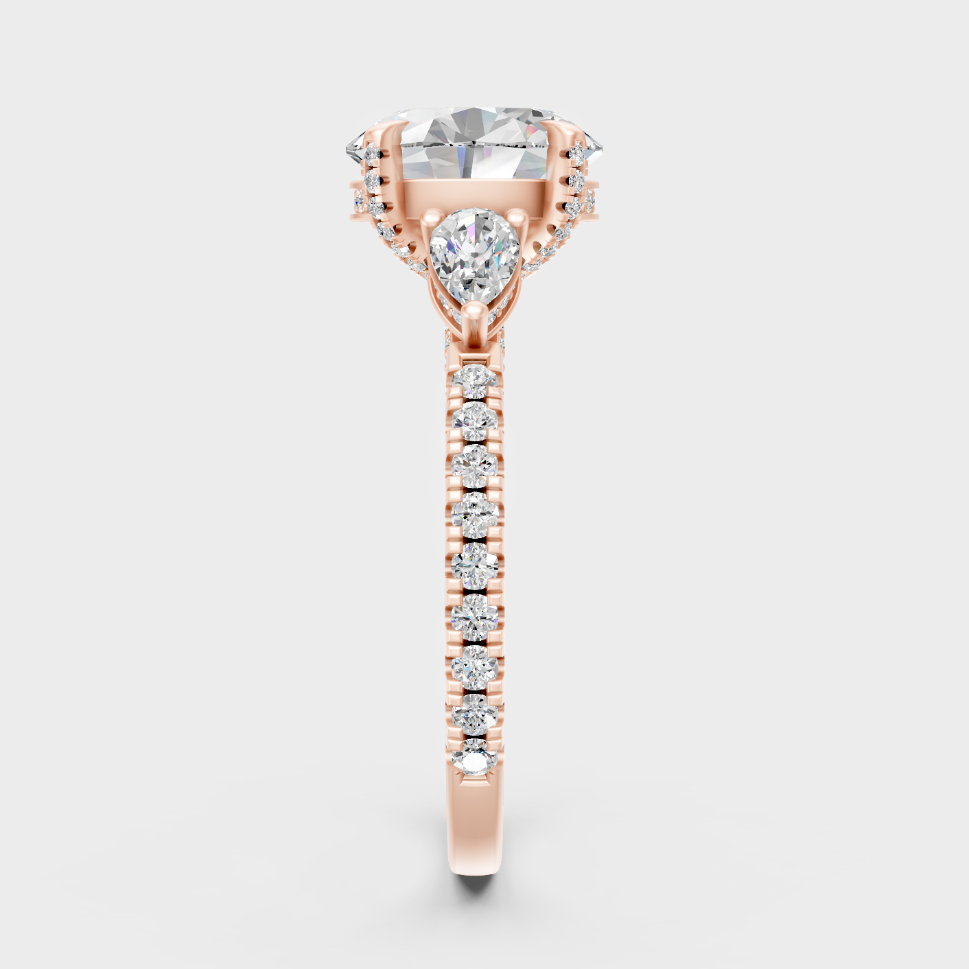 Designer Ring In Rose Gold With Mixed Shape Diamonds