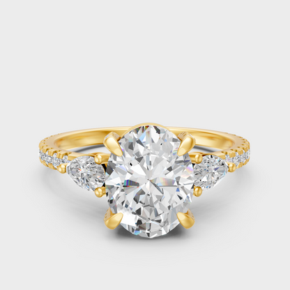 Luxury Multi Shape Diamond Ring In Yellow Gold Oval Pear Round Design