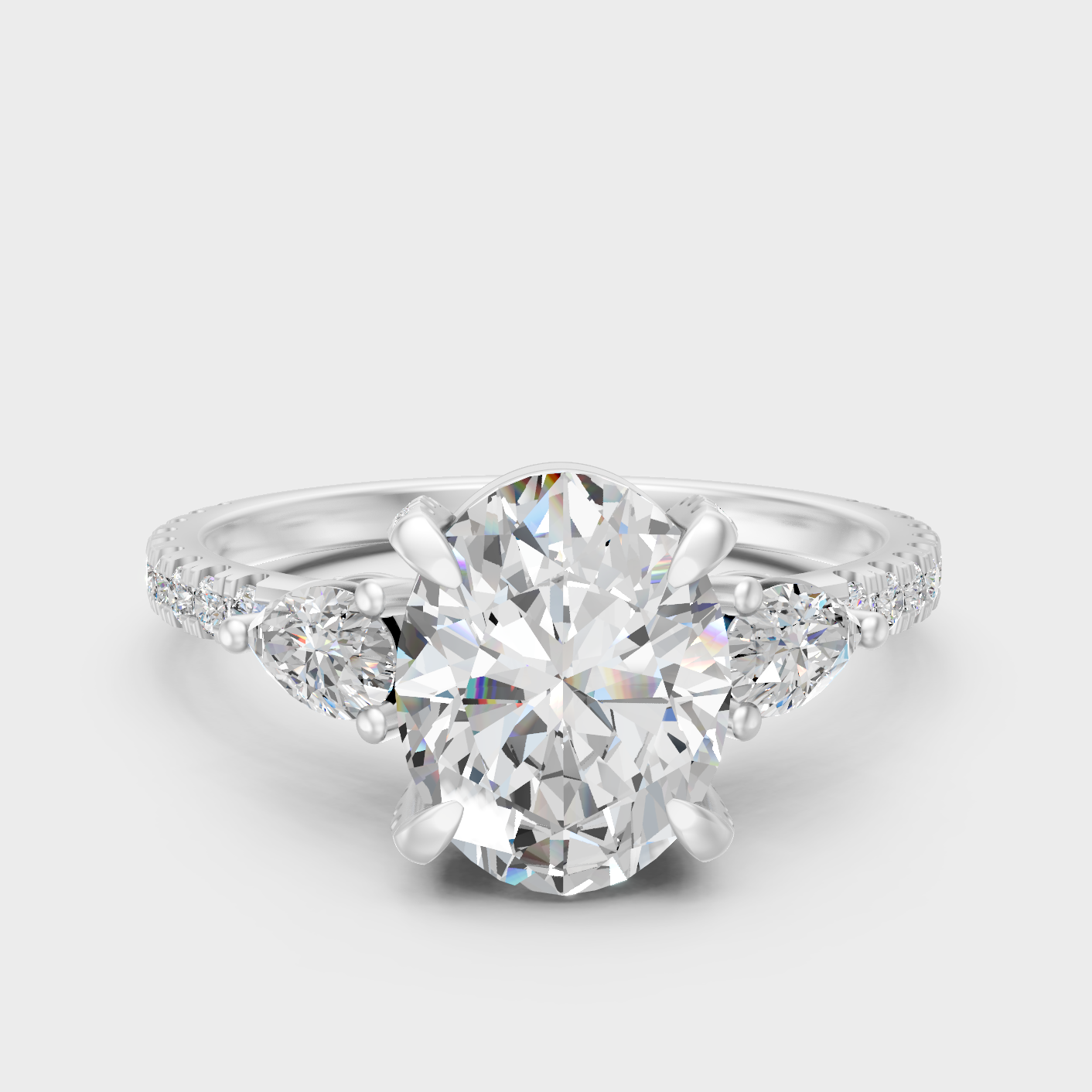 White Gold Oval Pear Round Diamond Ring Set Certified Fine Jewelry