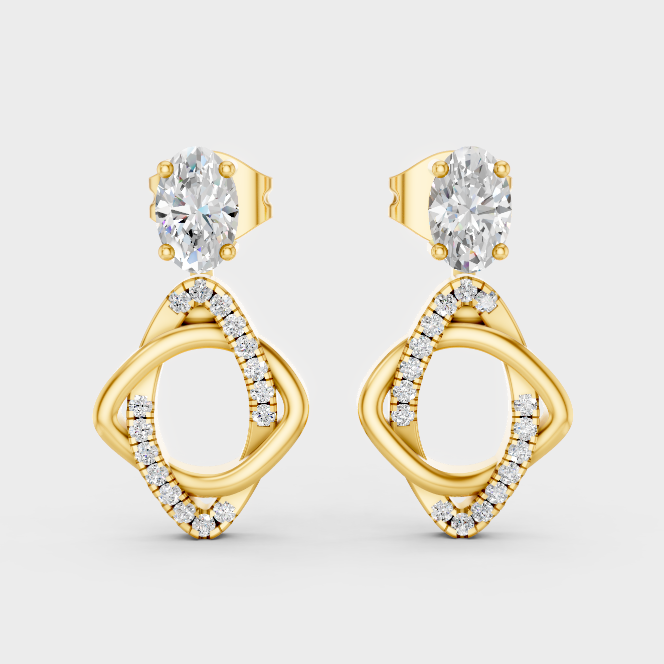 Luxury Yellow Gold Convertible Earrings With Certified Lab-Grown Oval And Round Diamonds Totaling 0.66 Ct For Timeless Sparkle