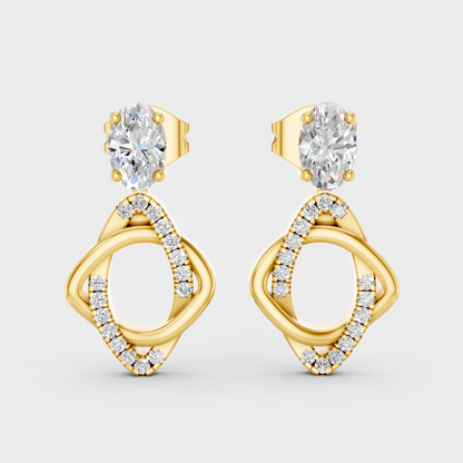 Luxury Yellow Gold Convertible Earrings With Certified Lab-Grown Oval And Round Diamonds Totaling 0.66 Ct For Timeless Sparkle
