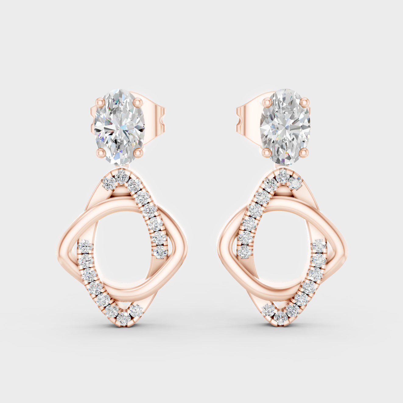 Ethical Luxury Rose Gold Diamond Earrings With Certified Lab-Grown Oval And Round Diamonds In Convertible Style