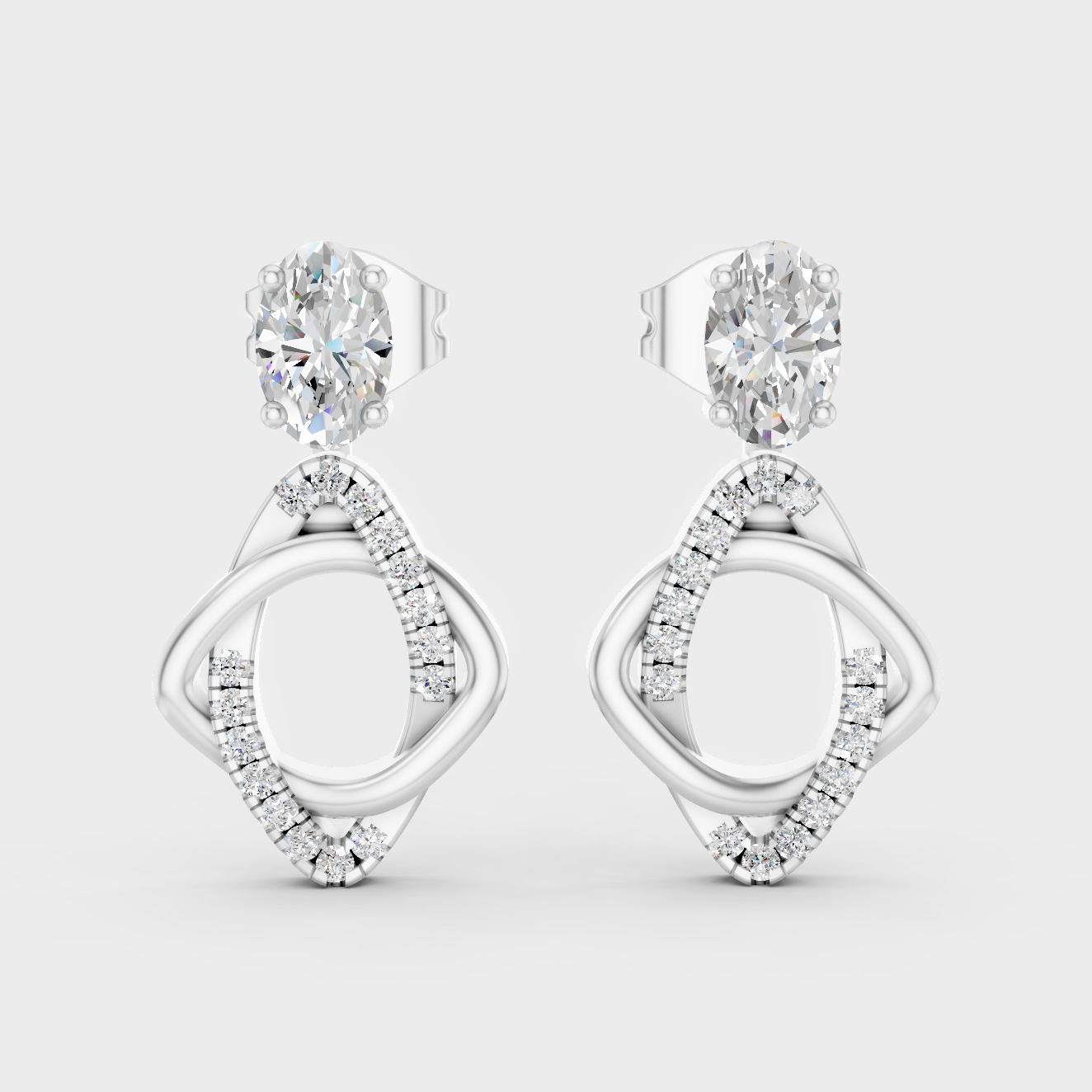 Fine White Gold Earrings With Certified Oval And Round Lab-Grown Diamonds Offering Timeless Elegance And Brilliant Sparkle