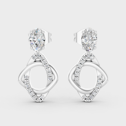 Fine White Gold Earrings With Certified Oval And Round Lab-Grown Diamonds Offering Timeless Elegance And Brilliant Sparkle