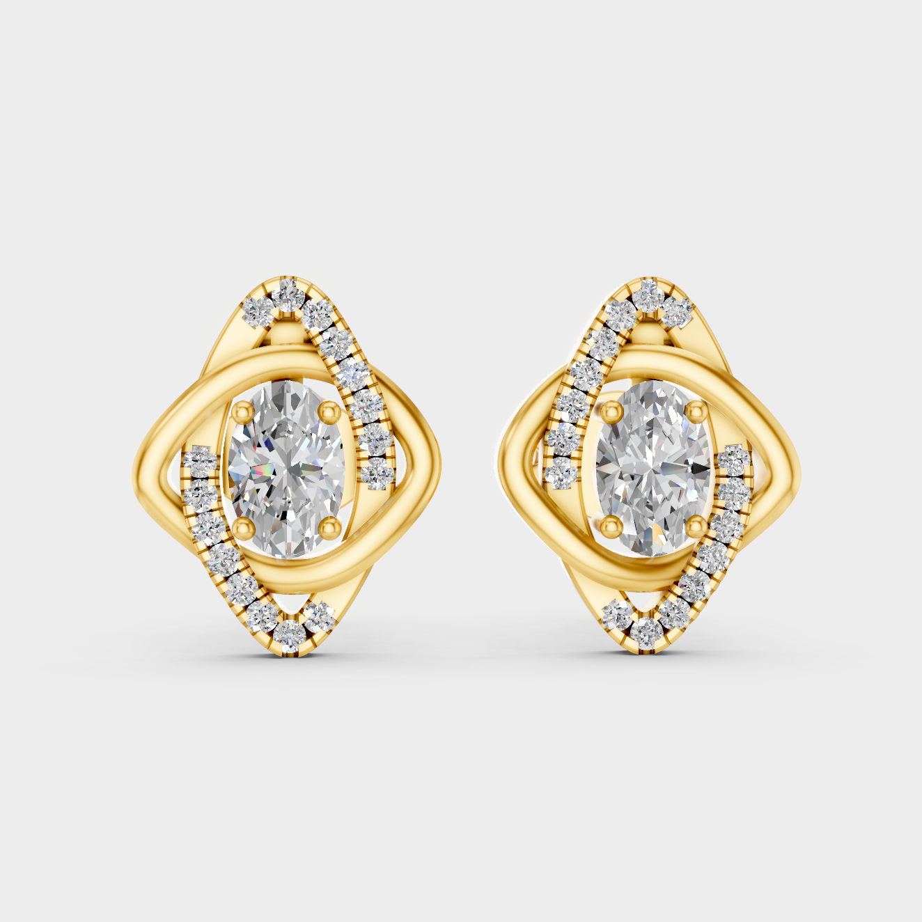 Elegant 9K Yellow Gold Lab-Grown Diamond Convertible Earrings With Oval And Round Certified Diamonds For Everyday Luxury