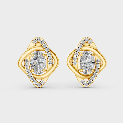 Elegant 9K Yellow Gold Lab-Grown Diamond Convertible Earrings With Oval And Round Certified Diamonds For Everyday Luxury