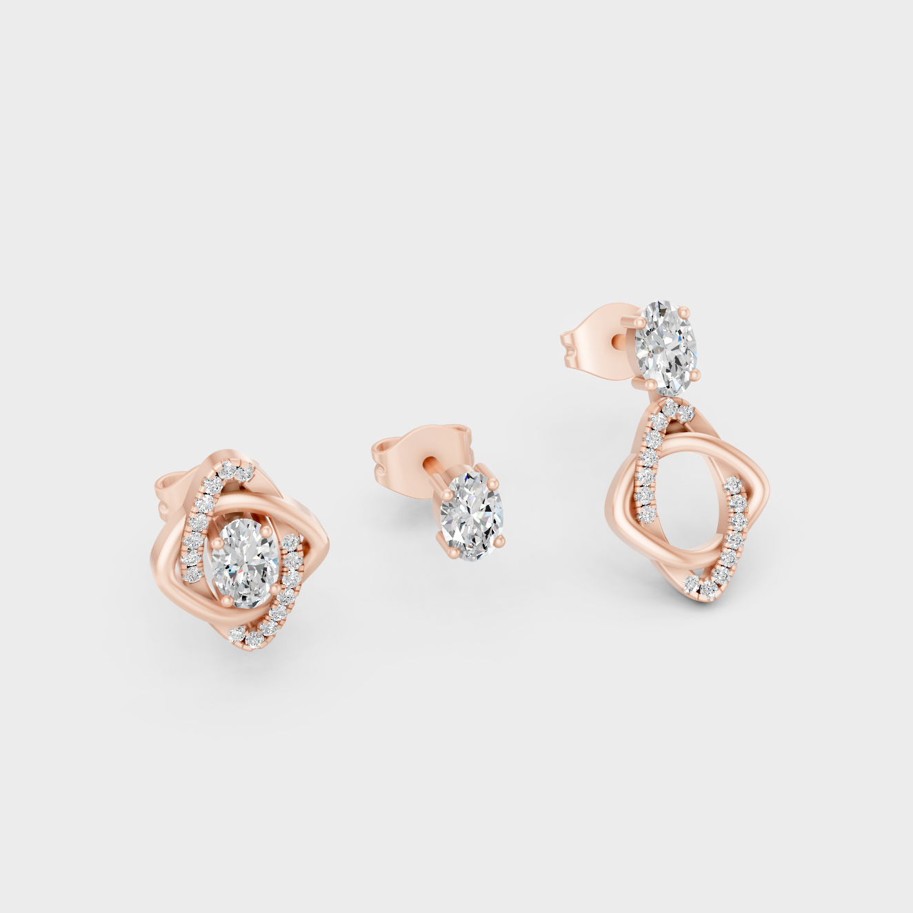 Romantic Rose Gold Convertible Earrings Featuring 0.66 Ct Certified Lab-Grown Oval And Round Cut Diamonds With Modern Elegance