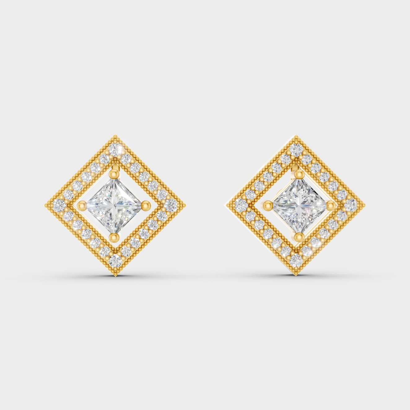 Luxury Yellow Gold Convertible Earrings With Certified Lab-Grown Princess And Round Diamonds Totaling 1.08 Ct TW