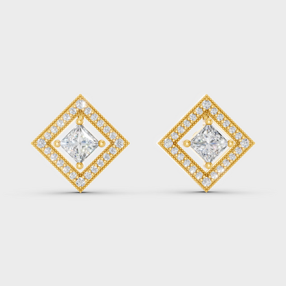 Luxury Yellow Gold Convertible Earrings With Certified Lab-Grown Princess And Round Diamonds Totaling 1.08 Ct TW