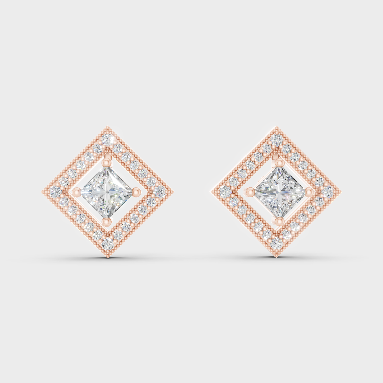 Ethical Luxury Rose Gold Diamond Earrings Crafted With Certified Lab-Grown Princess And Round Diamonds For Modern Elegance