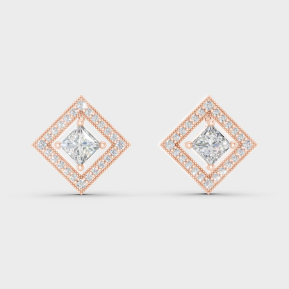 Ethical Luxury Rose Gold Diamond Earrings Crafted With Certified Lab-Grown Princess And Round Diamonds For Modern Elegance
