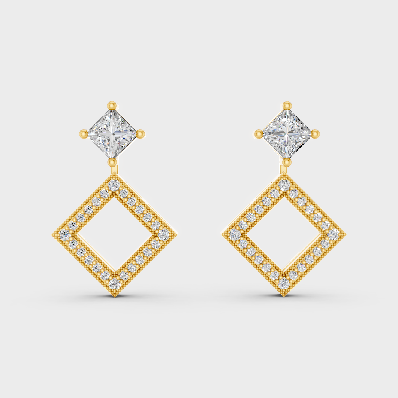 Fine Yellow Gold Diamond Convertible Earrings With Brilliant 1.08 Ct Total Weight Certified Lab-Grown Diamonds