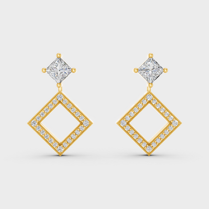 Fine Yellow Gold Diamond Convertible Earrings With Brilliant 1.08 Ct Total Weight Certified Lab-Grown Diamonds
