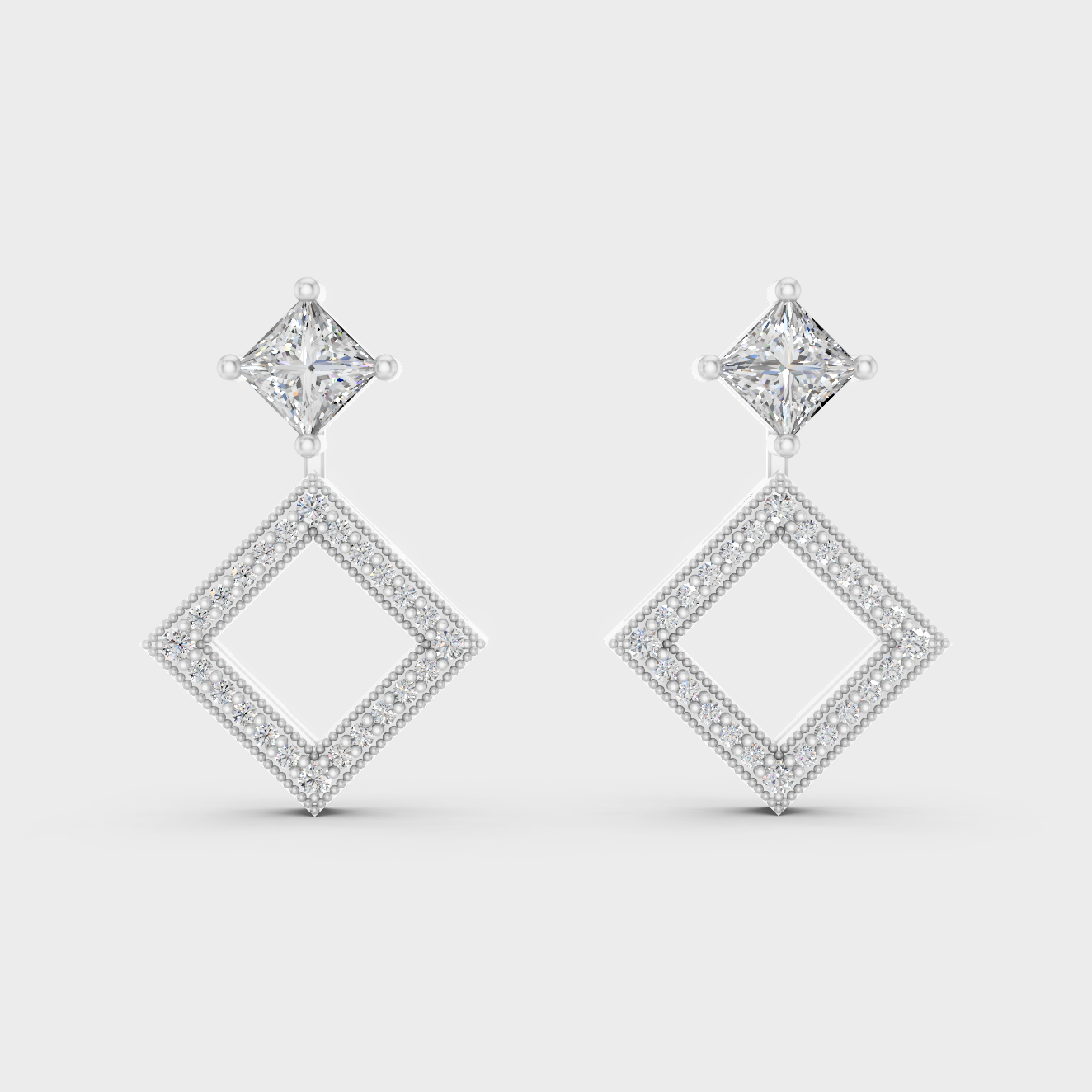 Premium 950 Platinum Convertible Earrings Featuring 1.08 Ct TW Certified Princess And Round Cut Diamonds
