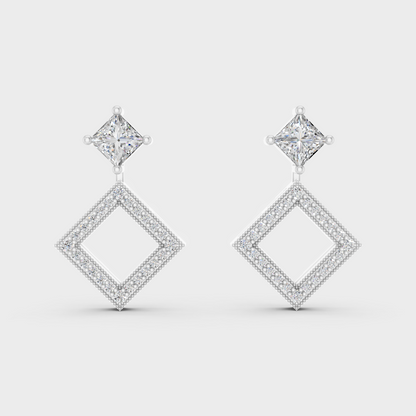 Premium 950 Platinum Convertible Earrings Featuring 1.08 Ct TW Certified Princess And Round Cut Diamonds