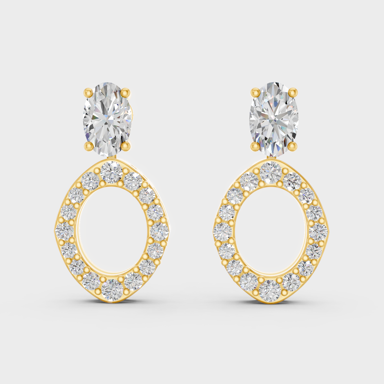 Luxury Yellow Gold Convertible Earrings With Certified Lab-Grown Oval And Round Diamonds Totaling 1.14 Ct TW