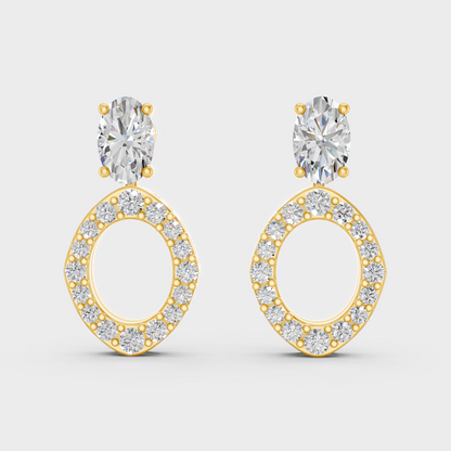 Luxury Yellow Gold Convertible Earrings With Certified Lab-Grown Oval And Round Diamonds Totaling 1.14 Ct TW