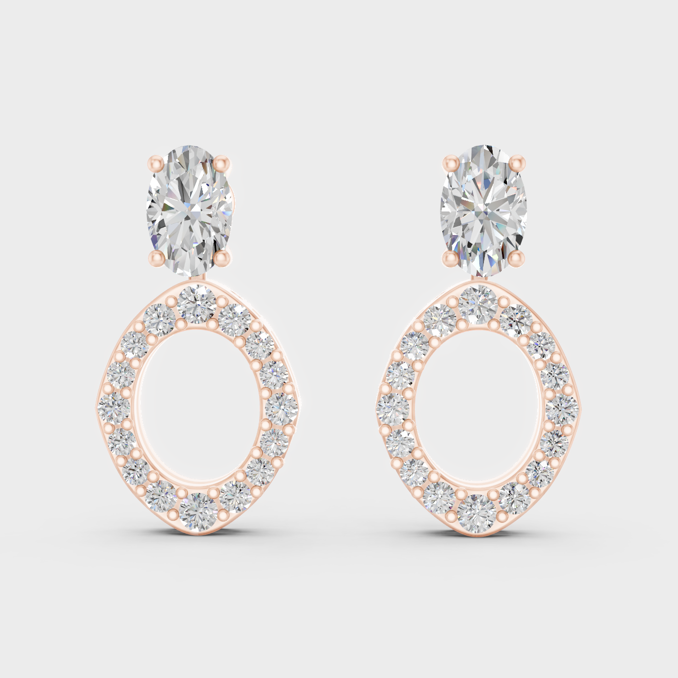 Ethical Luxury Rose Gold Diamond Earrings Crafted With Certified Lab-Grown Oval And Round Diamonds For Modern Elegance