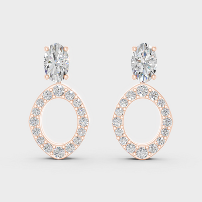 Ethical Luxury Rose Gold Diamond Earrings Crafted With Certified Lab-Grown Oval And Round Diamonds For Modern Elegance