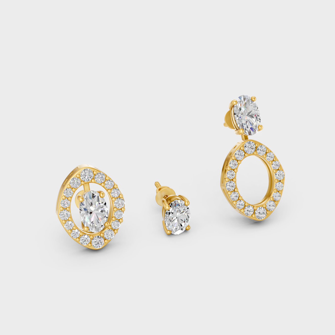 Lab-Grown Diamond Convertible Earrings In Yellow Gold Featuring 1.14 Ct Total Weight Oval And Round Cut Certified Diamonds With 0.57 Carat Each
