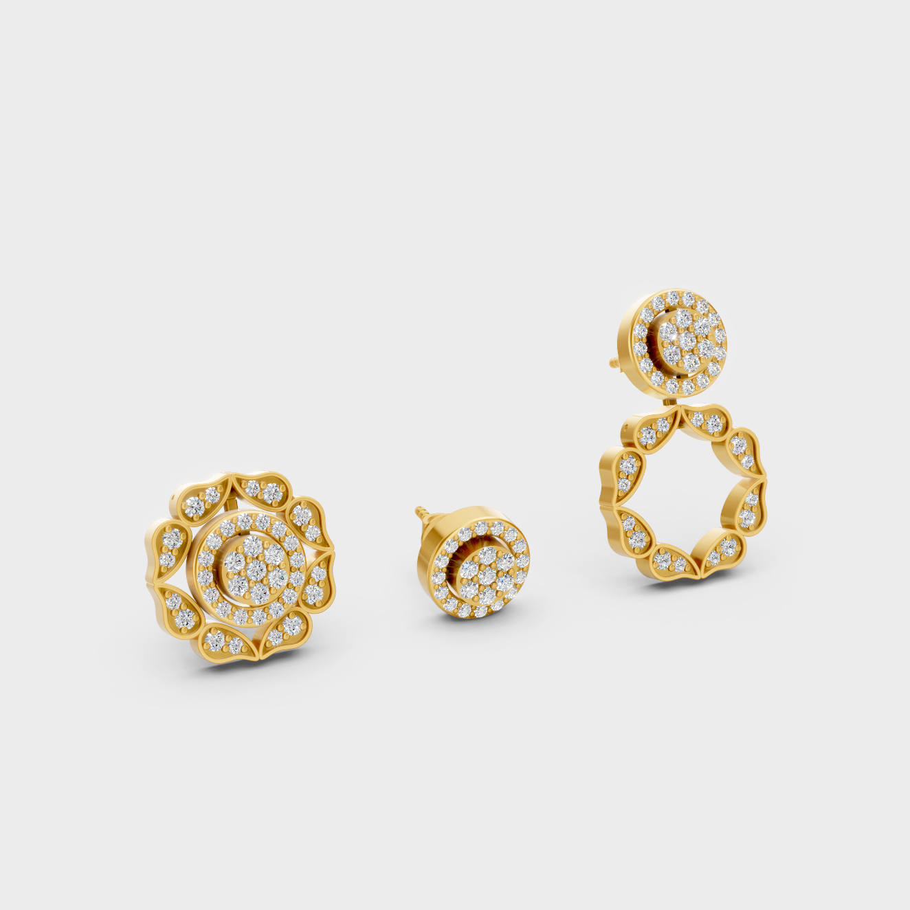 Lab-Grown Diamond Convertible Earrings In Yellow Gold Featuring 0.54 Ct Total Weight Round Cut Certified Diamonds With 0.27 Carat Each