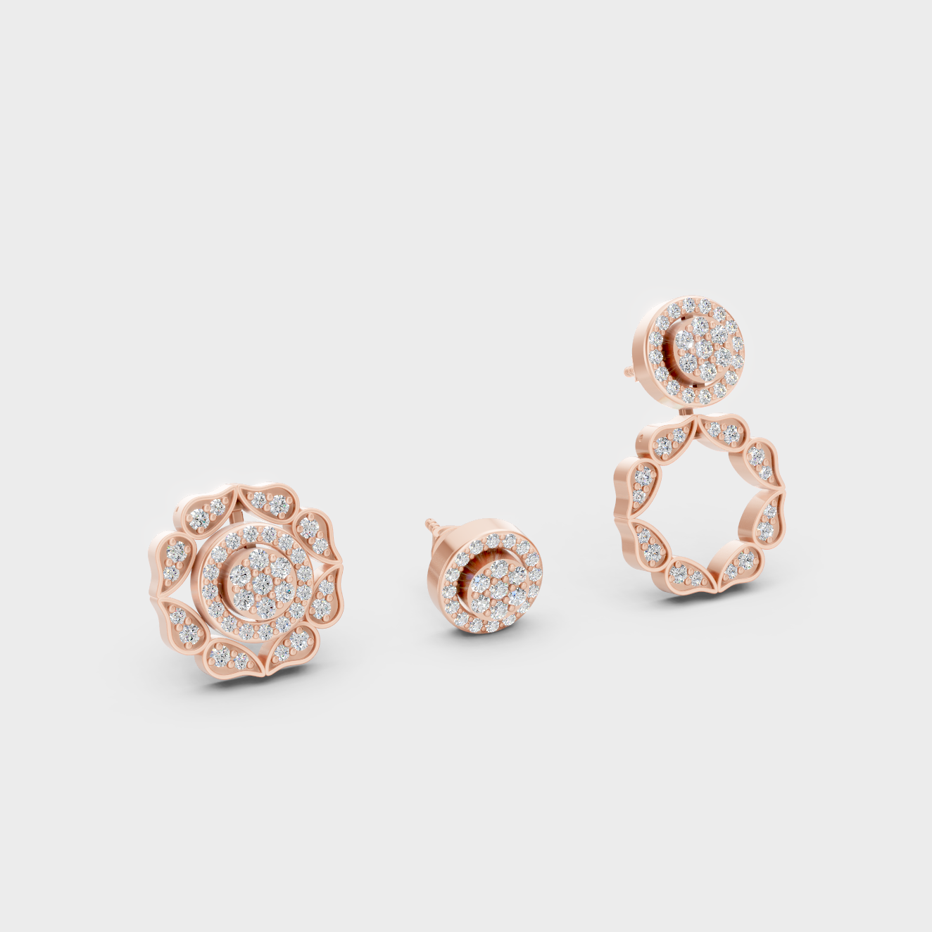 Romantic Rose Gold Convertible Earrings Featuring 0.54 Ct TW Certified Round Cut Lab-Grown Diamonds With 0.27 Carat Each