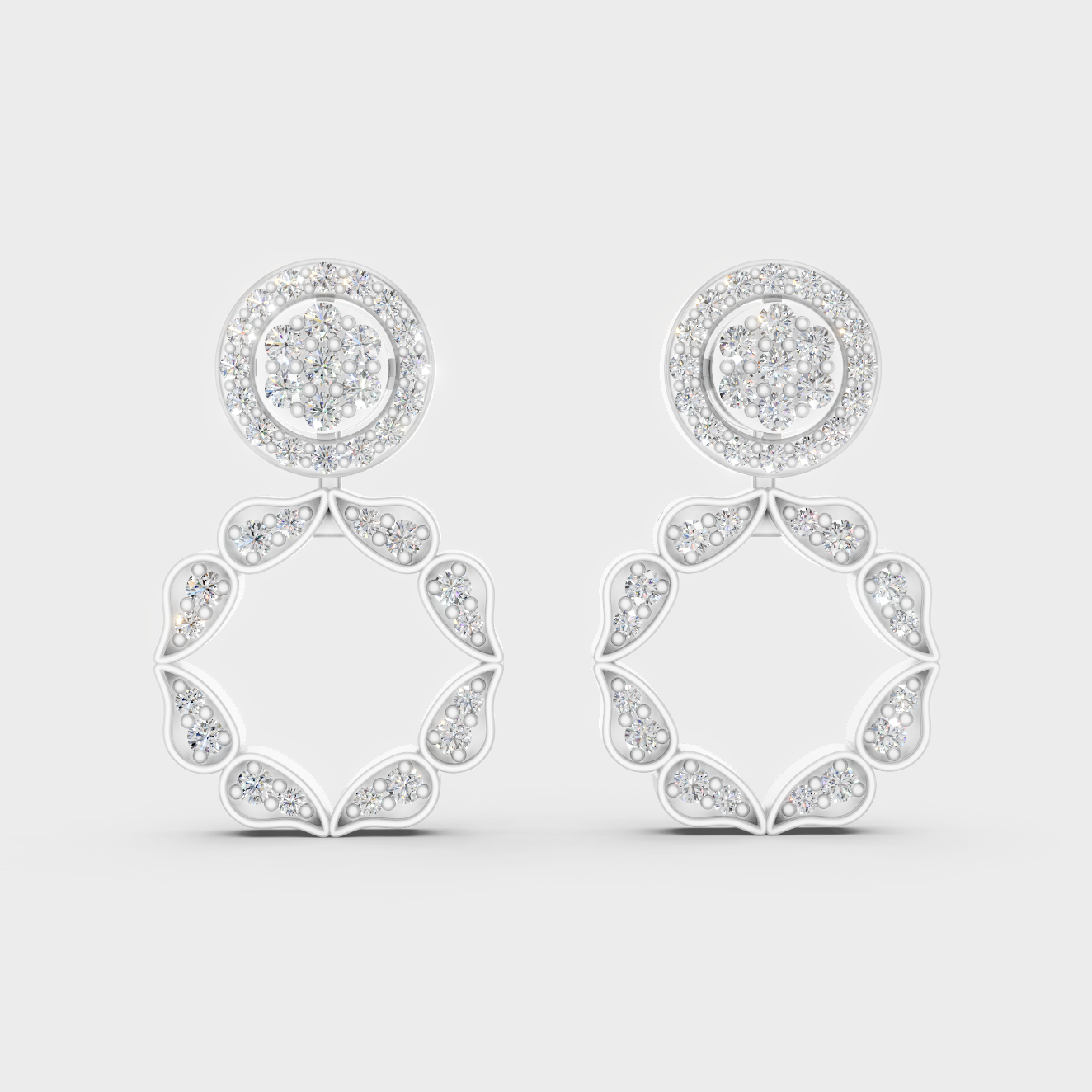 Elegant White Gold Diamond Convertible Earrings Crafted With Certified Lab-Grown Round Diamonds In Convertible Design