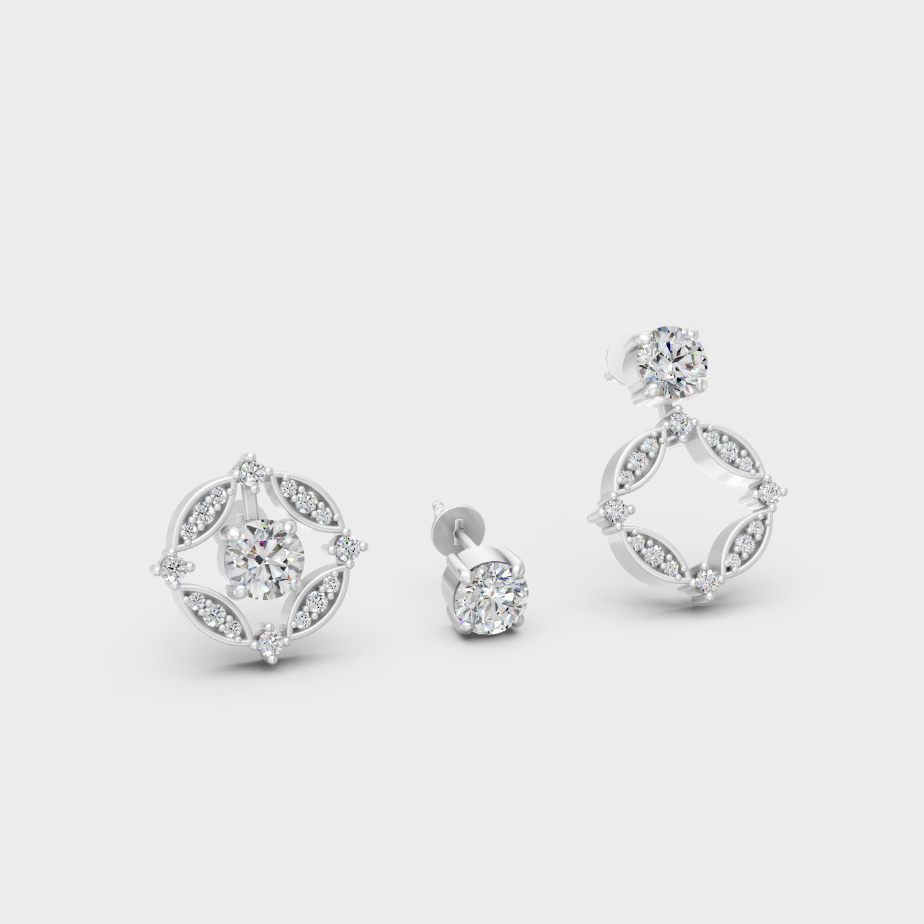 White Gold Lab-Grown Diamond Convertible Earrings Featuring 1.14 Ct Total Weight Certified Round Cut Diamonds