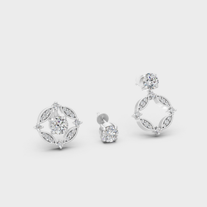 White Gold Lab-Grown Diamond Convertible Earrings Featuring 1.14 Ct Total Weight Certified Round Cut Diamonds